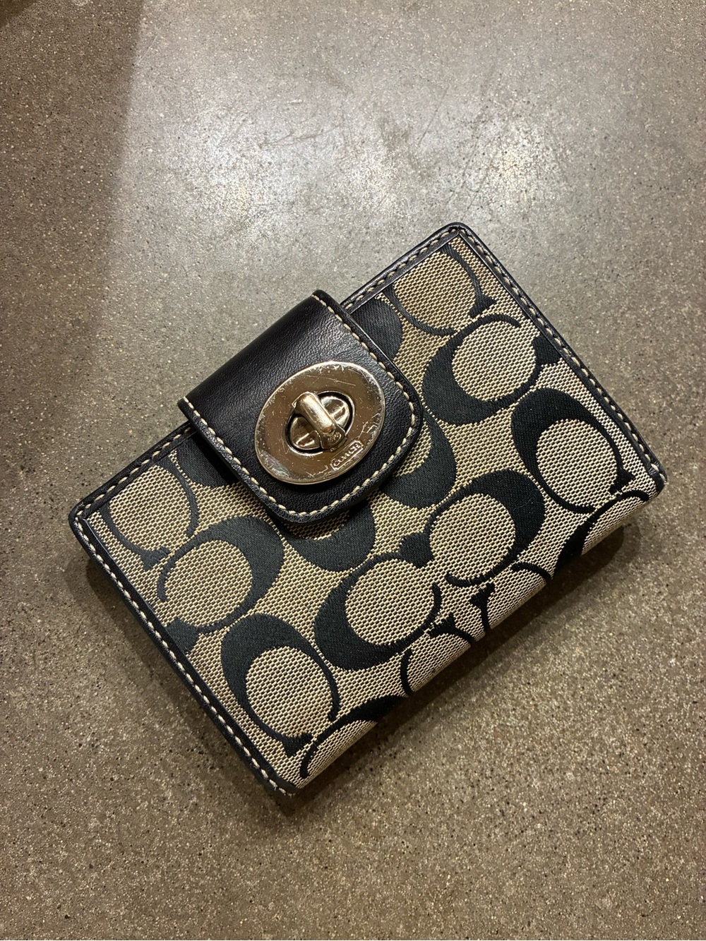 Coach Monogram Turn-Lock Canvas & Leather Wallet